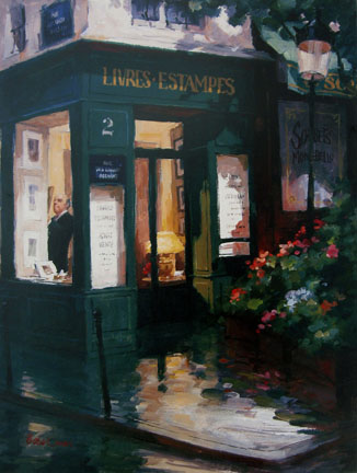 George Botich - Bookshop By Lamplight, Paris