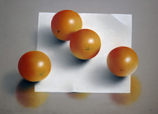 Robert Peterson - Four Oranges on Paper and Silver