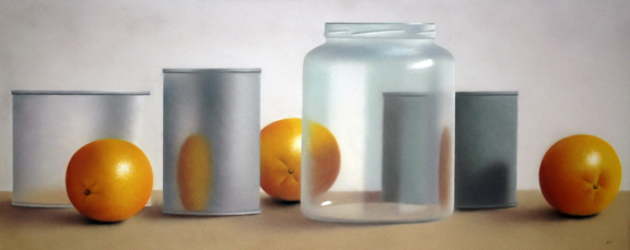 Robert Peterson - Three Oranges with Cans and a Jar