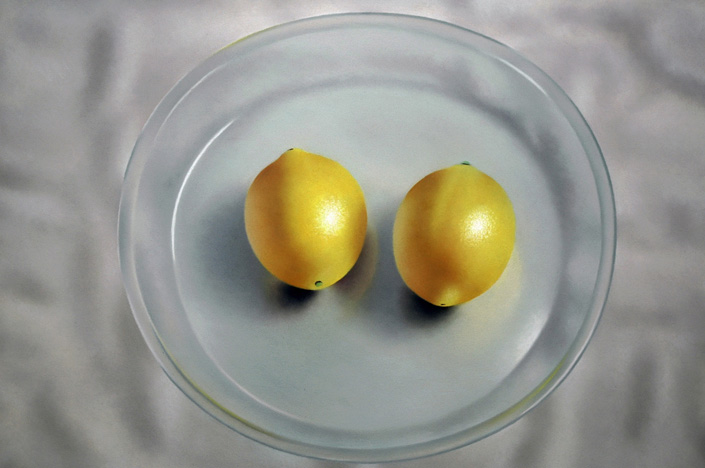 Robert Peterson - Two Lemons on Glass Pan and Towel