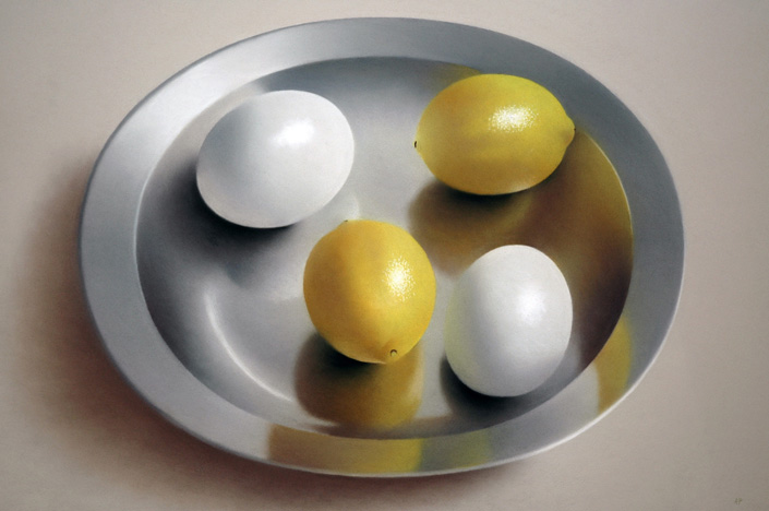 Robert Peterson - Two Lemons and Two Eggs on Silver Tray