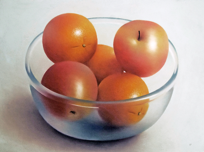 Robert Peterson - Oranges and Apples in a Glass Bowl